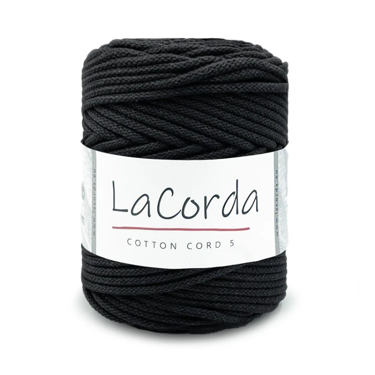 Sznurek La Corda Cotton Cord 5mm / rolka 100m / 160 czerń