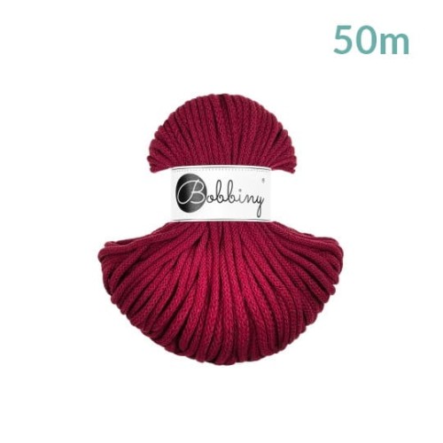 Sznurek pleciony bawełniany Bobbiny Premium MINI / Czerwone Wino / Wine Red / 5mm / 50m