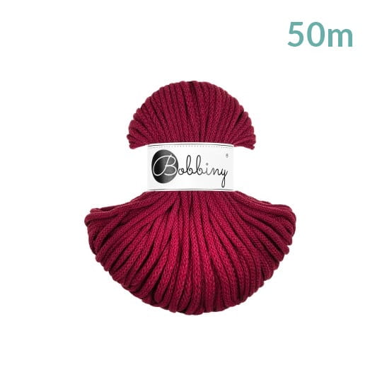 Sznurek pleciony bawełniany Bobbiny Premium MINI / Czerwone Wino / Wine Red / 5mm / 50m