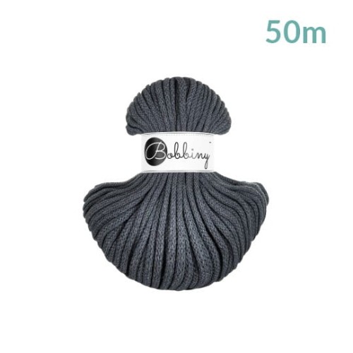 Sznurek pleciony bawełniany Bobbiny Premium MINI / Grafitowy / Charcoal / 5mm / 50m
