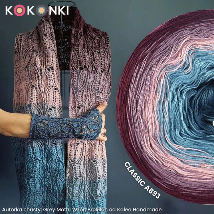 Autorka chusty: Grey Moth; Wzór: Brokilon od Kaleo Handmade