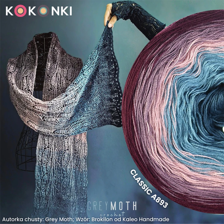 Autorka chusty: Grey Moth; Wzór: Brokilon od Kaleo Handmade
