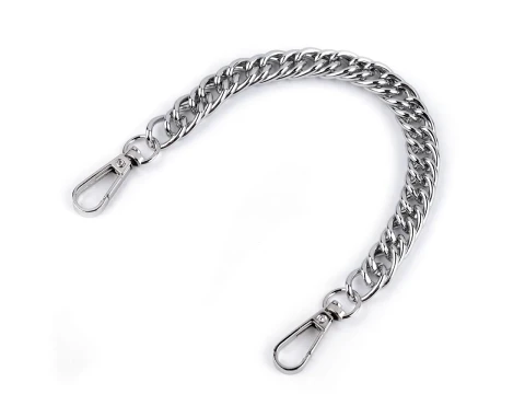 Łańcuszek do torebki z karabińczykiem krótki / dł. 25cm / szer. 12 mm / nikiel / 930145