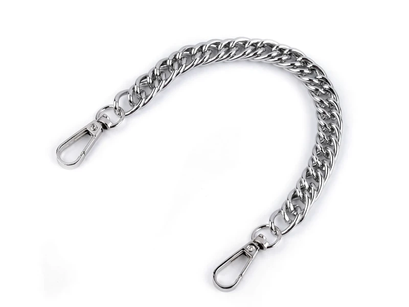 Łańcuszek do torebki z karabińczykiem krótki / dł. 25cm / szer. 12 mm / nikiel / 930145