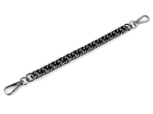 Łańcuszek do torebki z karabińczykiem krótki / dł. 25cm / szer. 12 mm / czarny nikiel / 930145