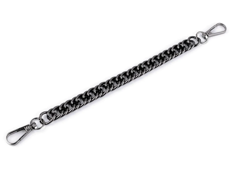 Łańcuszek do torebki z karabińczykiem krótki / dł. 25cm / szer. 12 mm / czarny nikiel / 930145