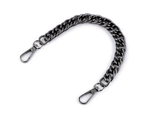 Łańcuszek do torebki z karabińczykiem krótki / dł. 25cm / szer. 12 mm / czarny nikiel / 930145
