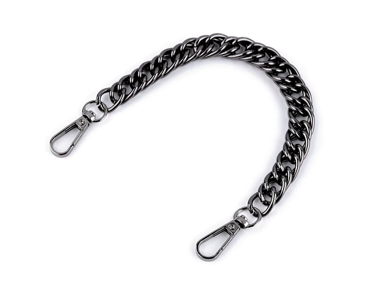 Łańcuszek do torebki z karabińczykiem krótki / dł. 25cm / szer. 12 mm / czarny nikiel / 930145