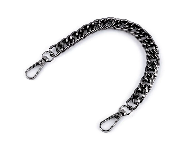 Łańcuszek do torebki z karabińczykiem krótki / dł. 25cm / szer. 12 mm / czarny nikiel / 930145