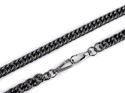 Łańcuszek do torebki z karabińczykiem / dł. 120 cm / szer. 12 mm / czarny nikiel / 930150