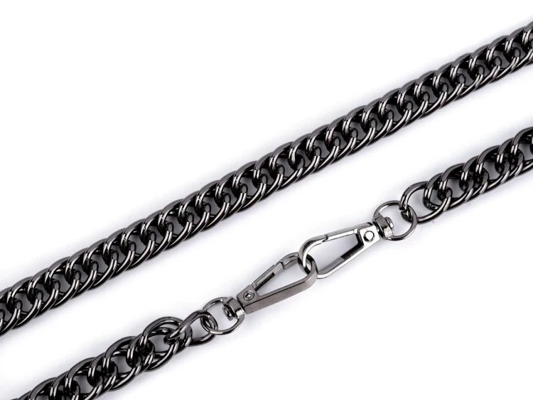 Łańcuszek do torebki z karabińczykiem / dł. 120 cm / szer. 12 mm / czarny nikiel / 930150
