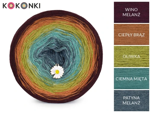 KOKONEK Merino 801 Chłopi - Wino melanż/ciepły brąz/oliwka/ciemna mięta/patyna melanż