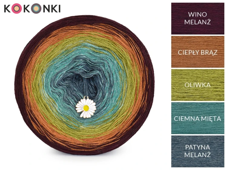 KOKONEK Merino 801 Chłopi - Wino melanż/ciepły brąz/oliwka/ciemna mięta/patyna melanż