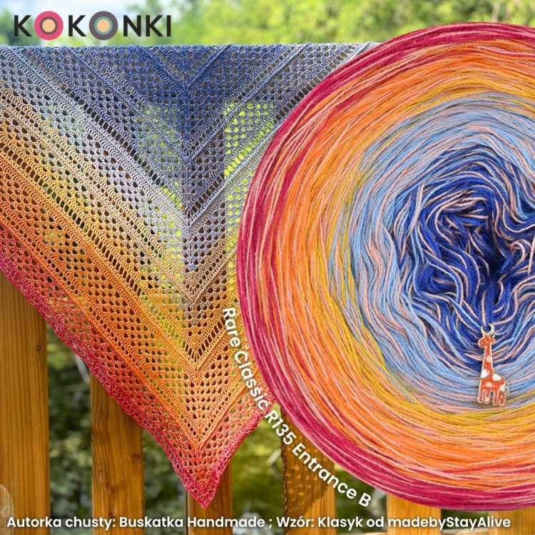 Autorka chusty: Buskatka Handmade ; Wzór: Klasyk od madebyStayAlive; Szydełko: 3,5 mm; Wymiary chusty: 180x90cm