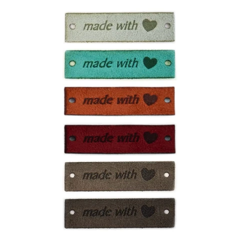 Zestaw metek nubuk premium "Made with ♥" / mix / 15 x 50 mm / 6 szt.