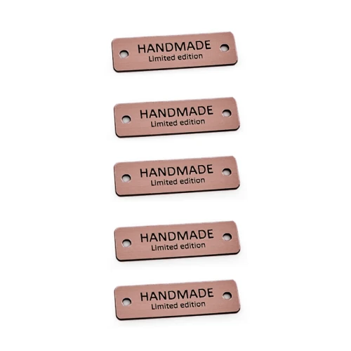 Zestaw metek metalizowanych "Handmade Limited Edition" / róż / 40 x 12 mm / 5 szt.