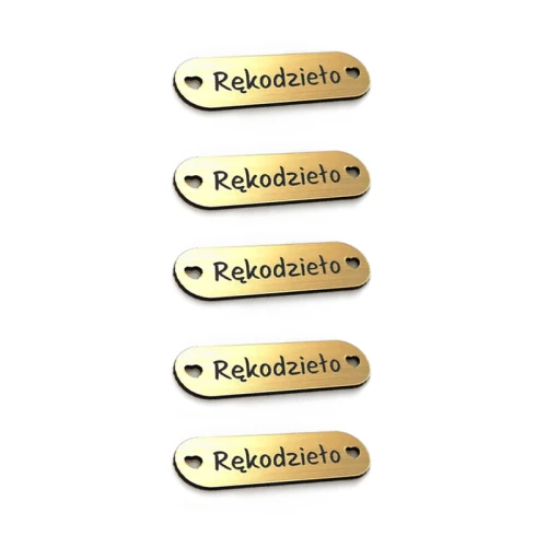 Zestaw metek metalizowanych "Rękodzieło" / złoto / 35 x 10 mm / 5 szt.