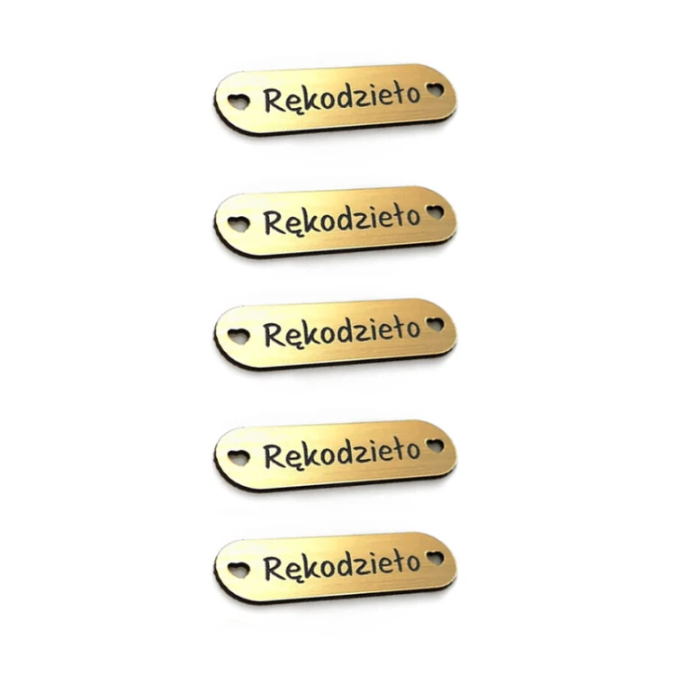 Zestaw metek metalizowanych "Rękodzieło" / złoto / 35 x 10 mm / 5 szt.