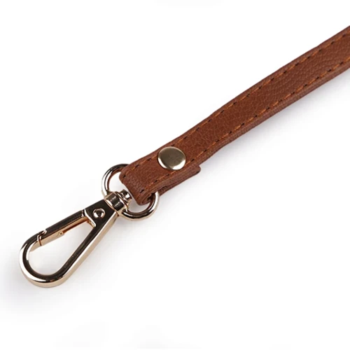 Uchwyt / rączka do torby z eko skóry z karabińczykiem / długość regulowana 68-120 cm / brąz - złoto / 890711