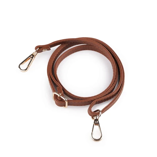 Uchwyt / rączka do torby z eko skóry z karabińczykiem / długość regulowana 68-120 cm / brąz - złoto / 890711
