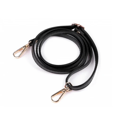 Uchwyt / rączka do torby z eko skóry z karabińczykiem / długość regulowana 68-120 cm / czerń - złoto / 890711