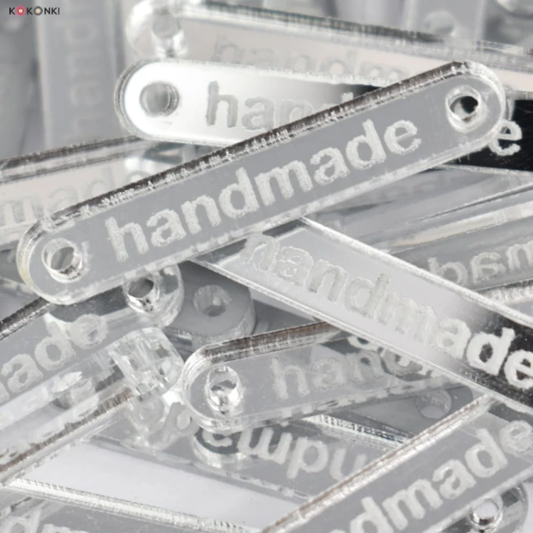 Zestaw metek "Handmade" / srebro / 35 x 6 mm / 5 szt.