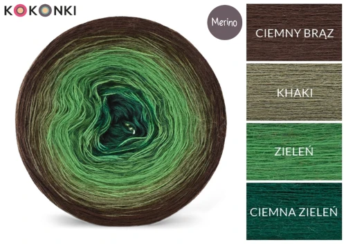 KOKONEK Merino 371 In Harmony with Nature - Ciemny brąz/khaki/zieleń/ciemna zieleń