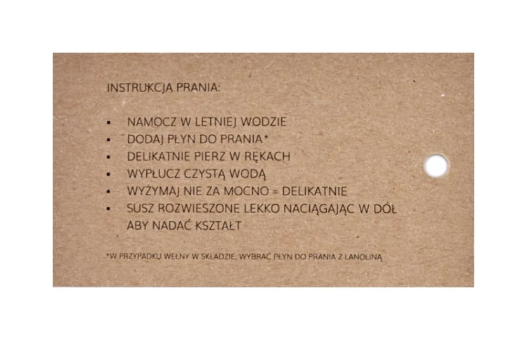 Zawieszka / Etykieta "Zrobione ręcznie" / instrukcja prania / 50x90 mm