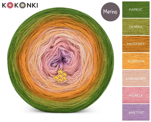 KOKONEK Merino 802 Allyana - Paproć/oliwka/miodowy/kurkuma/łososiowy/morela/ametyst