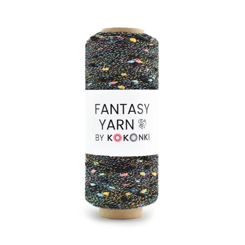 Nić / Włóczka fantazyjna FANTASY YARN by KOKONKI / tweed / czerń / szpulka ~ 400 m