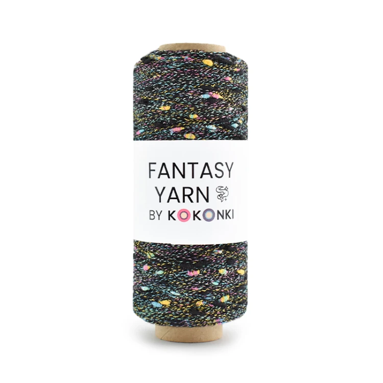 Nić / Włóczka fantazyjna FANTASY YARN by KOKONKI / tweed / czerń / szpulka ~ 400 m