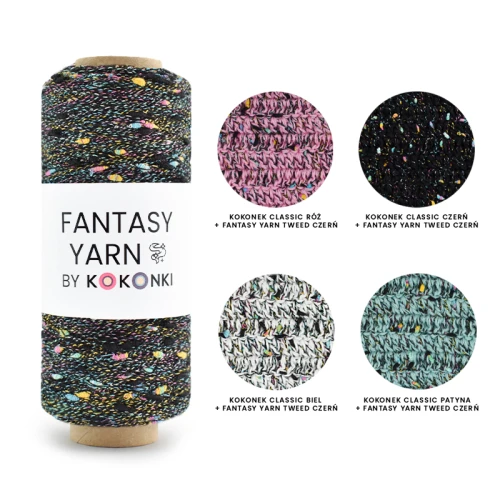 Nić / Włóczka fantazyjna FANTASY YARN by KOKONKI / tweed / czerń / szpulka ~ 400 m