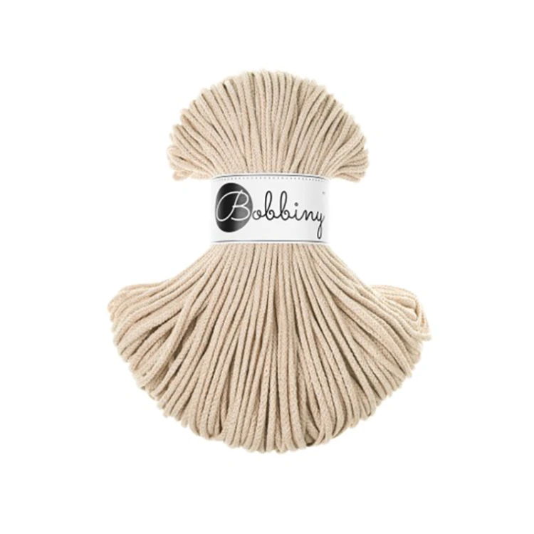 Sznurek pleciony bawełniany Bobbiny Junior / Ciepły beż / Warm Beige / 3mm / 100m