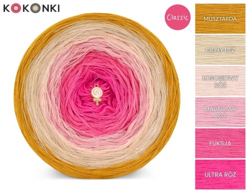 KOKONEK Classic B257 Inked Crochet - Musztarda/ciepły beż/łososiowy róż/malinowy róż/fuksja/ultra róż