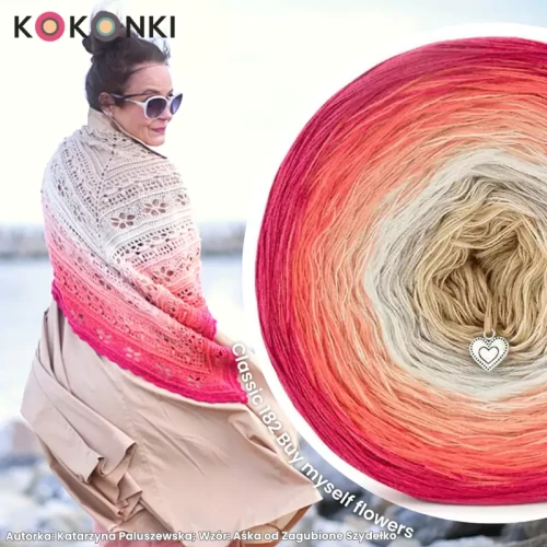 KOKONEK_Classic B182 Buy myself flowers - Magenta/papaja/brzoskwinia/krem/ciepły beż, 3 nitki, 1200 m, 240 g - GOTOWY