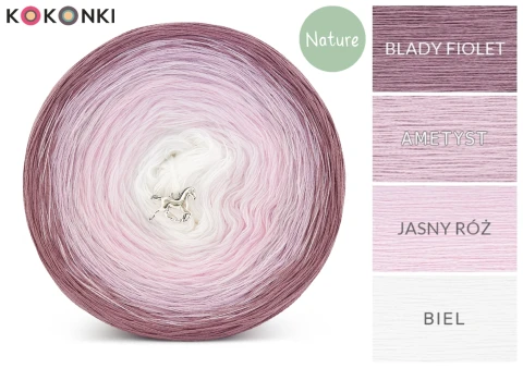 KOKONEK_Nature NT005 - Blady fiolet/ametyst/jasny róż/biel / 3 nitki / 1200 m / 210 g - GOTOWY
