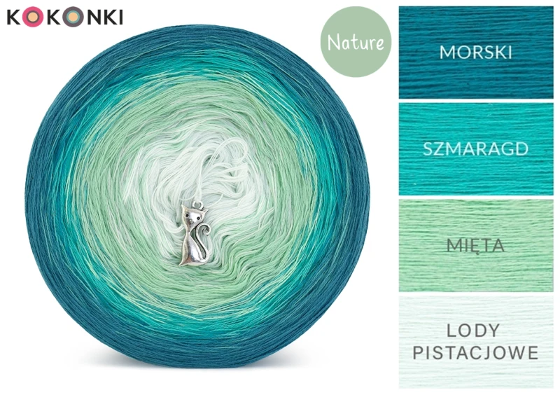 KOKONEK_Nature NT009 - Morski/szmaragd/mięta/lody pistacjowe, 4 nitki, 1200 m, 280 g - GOTOWY