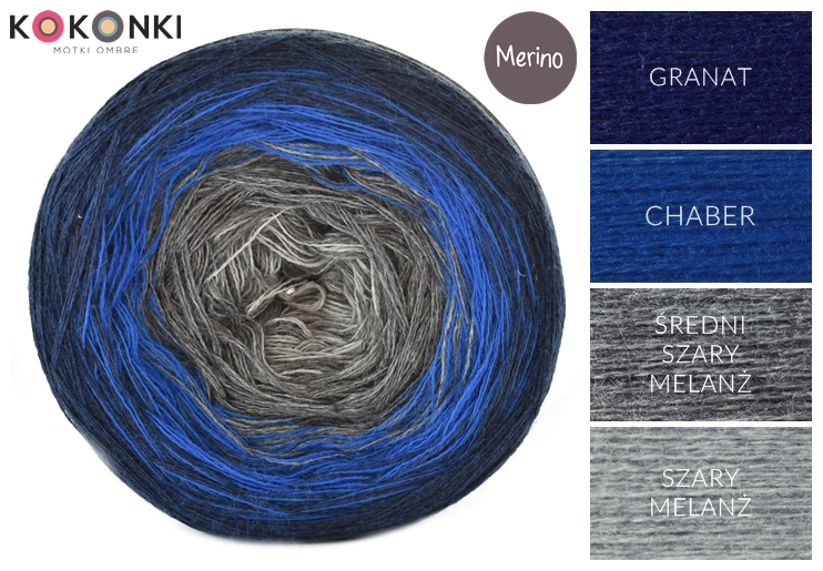 KOKONEK Merino 447 - Granat/chaber/średni szary melanż/szary melanż