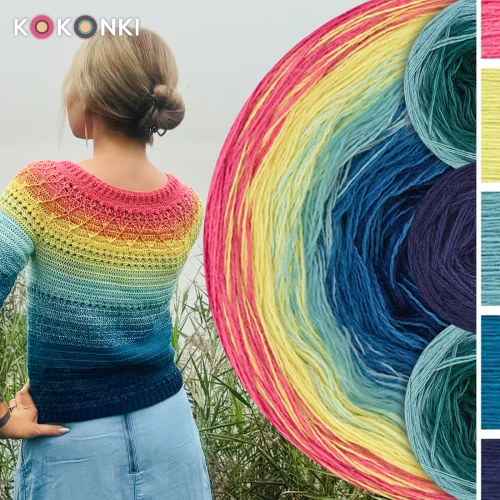 Zestaw na sweter Charlotte od Kotek i motek 02 / Merino / Bajeczny róż/cytrynowy/patyna/petrol/granat