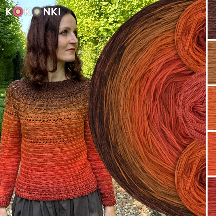 Zestaw na sweter Charlotte od Kotek i motek 06 / Merino / Miedź melanż/ciepły brąz/koniak/rudy/cegła