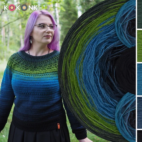 Zestaw na sweter Charlotte od Kotek i motek 07 / Merino / Butelkowa zieleń/paproć/petrol II/navy/czerń