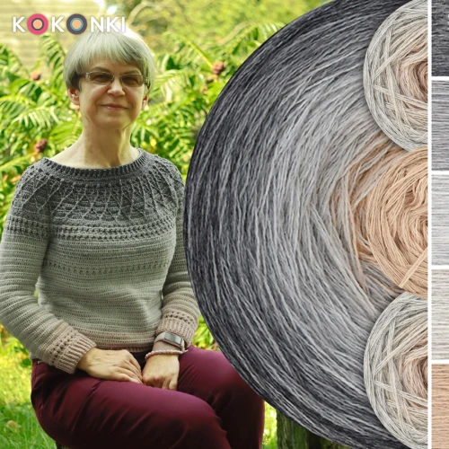Zestaw na sweter Charlotte od Kotek i motek 09 / Merino / Średni szary melanż/szary melanż/jasny szary melanż/lniany/ciepły beż