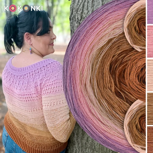 Zestaw na sweter Charlotte od Kotek i motek 11 / Merino / Wrzos/morela/łososiowy/karmel melanż/toffi