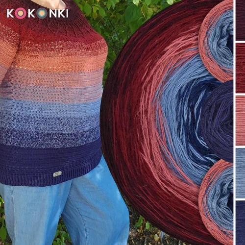 Zestaw na sweter Charlotte od Kotek i motek 12 / Merino / Wino melanż/ bordo/ malwa/szaroniebieski/granat