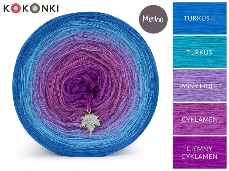 Zestaw na sweter Charlotte od Kotek i motek 04 / Merino / Turkus II/turkus/jasny fiolet/cyklamen/ciemny cyklamen