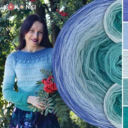 Zestaw na sweter Charlotte od Kotek i motek 05 / Merino / Niebieski/błękit/lodowy błękit/patyna/szmaragd