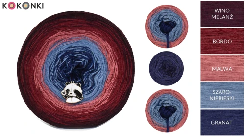 Zestaw na sweter Charlotte od Kotek i motek 12 / Merino / Wino melanż/ bordo/ malwa/szaroniebieski/granat