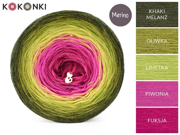 Zestaw na sweter Charlotte od Kotek i motek 03 / Merino /
Khaki melanż/oliwka/limetka/piwonia/fuksja