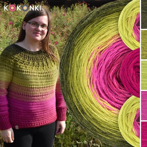 Zestaw na sweter Charlotte od Kotek i motek 03 / Merino /
Khaki melanż/oliwka/limetka/piwonia/fuksja