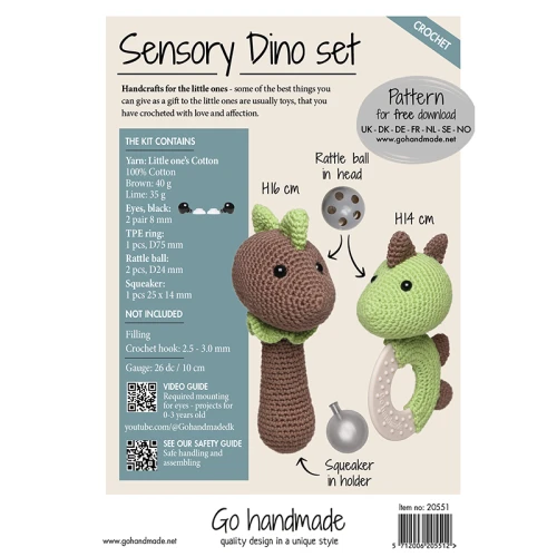 Zestaw akcesoriów Go handmade na sensoryczne maskotki / z włóczką / szydełko / Dino